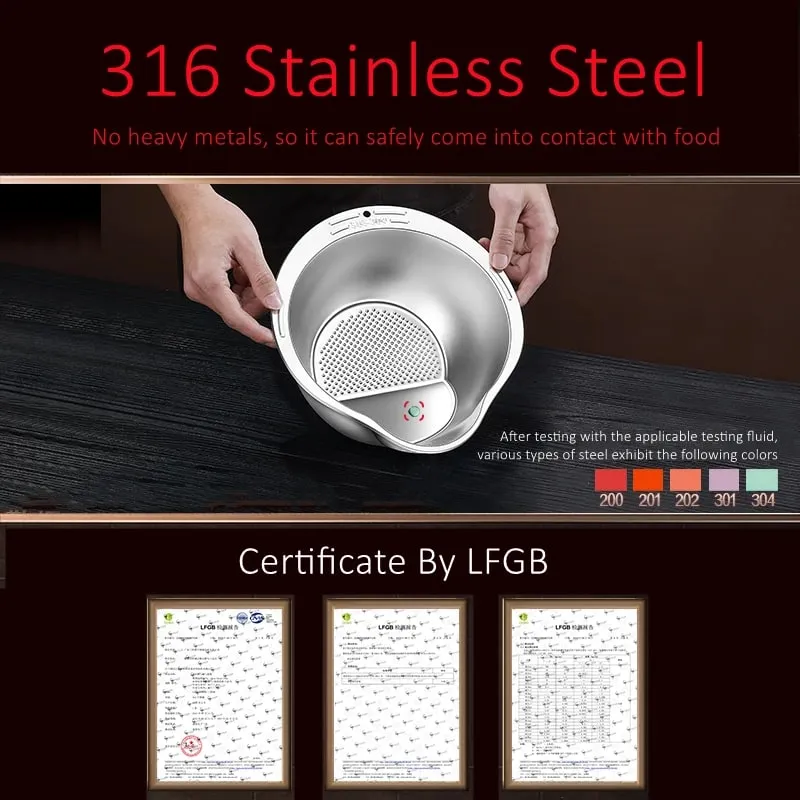 LFGB Certification 316L Stainless Steel Kitchen Washing Basin 99.9% Anti-bacterial Rice Fruit and Vegetable Cleaning Strainer — image 4