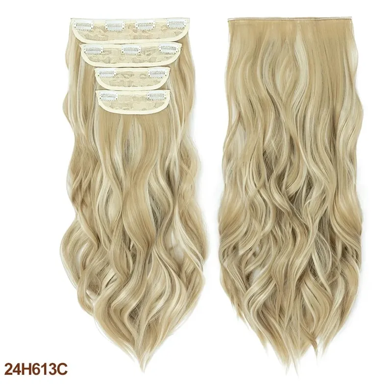 4 Pieces Set Clip In Hair Extensions Highlight Wavy Curly Long Synthetic Hairpieces For Women 22 Inch 180g Hair Clips Hair — image 23