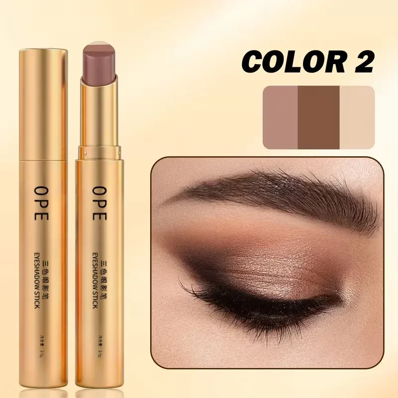 Glitter 3-Color Gradient Eyeshadow Stick Pencil Three Tone Shimmer Metallic Lazy Eye Shadow Pen Waterproof 3 in 1 Eye Makeup