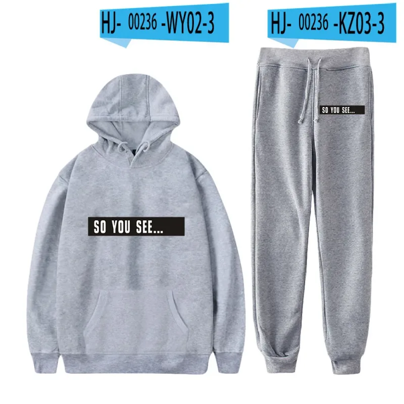 Harajuku Comfortable Funny so you see Print Sweatshirt Sweatpants Suit Men/Women Hoodies+ Trousers Suit Cute 2 Piece Set Clothes — image 14