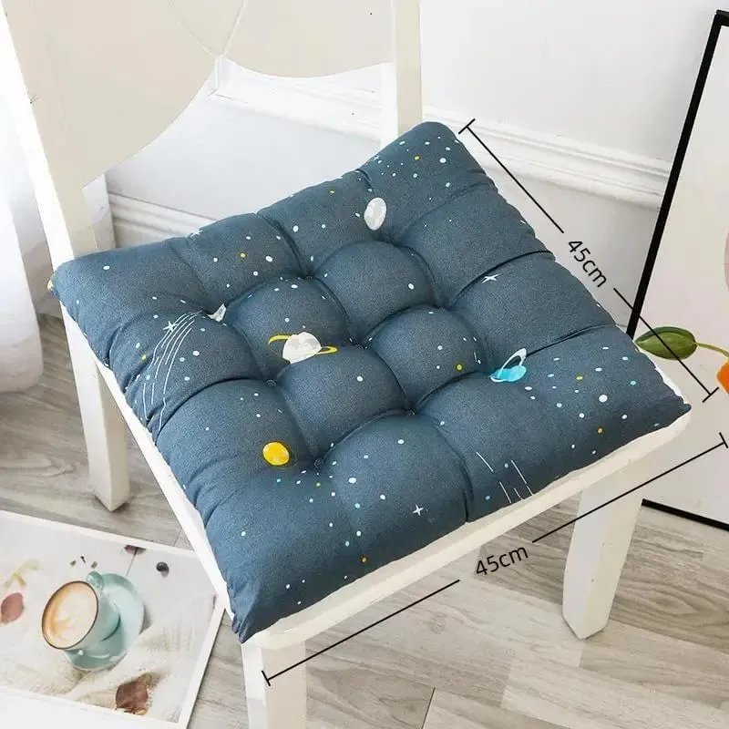 Square Soft Thick Padded Seat Cushion Non-slip Cute Cartoon Prints with Fixed Ties for Office Home Dining Chairs