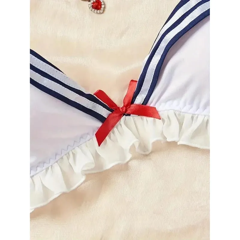 Erotic Sexy Student Uniform Bra And Panty Set Underwear Transparent Bra Exotic Sets Sexy Thong Woman Porn Lingerie Women Costume