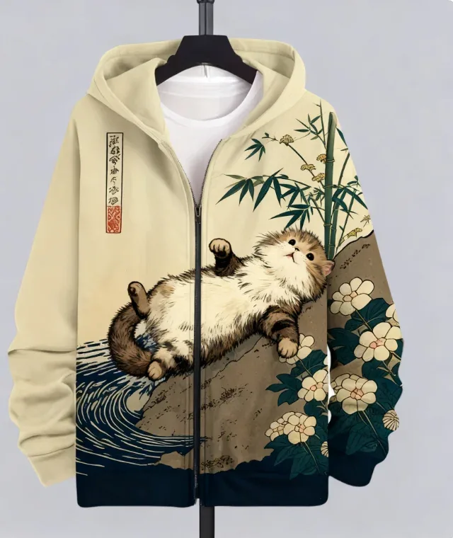 Hot Animal Cat Sweatshirt Zipper Hoodies 3D Printing Man Tracksuit Zipper Lengan Panjang Fesyen Hoodie Pakaian Y2K Lelaki — image 2