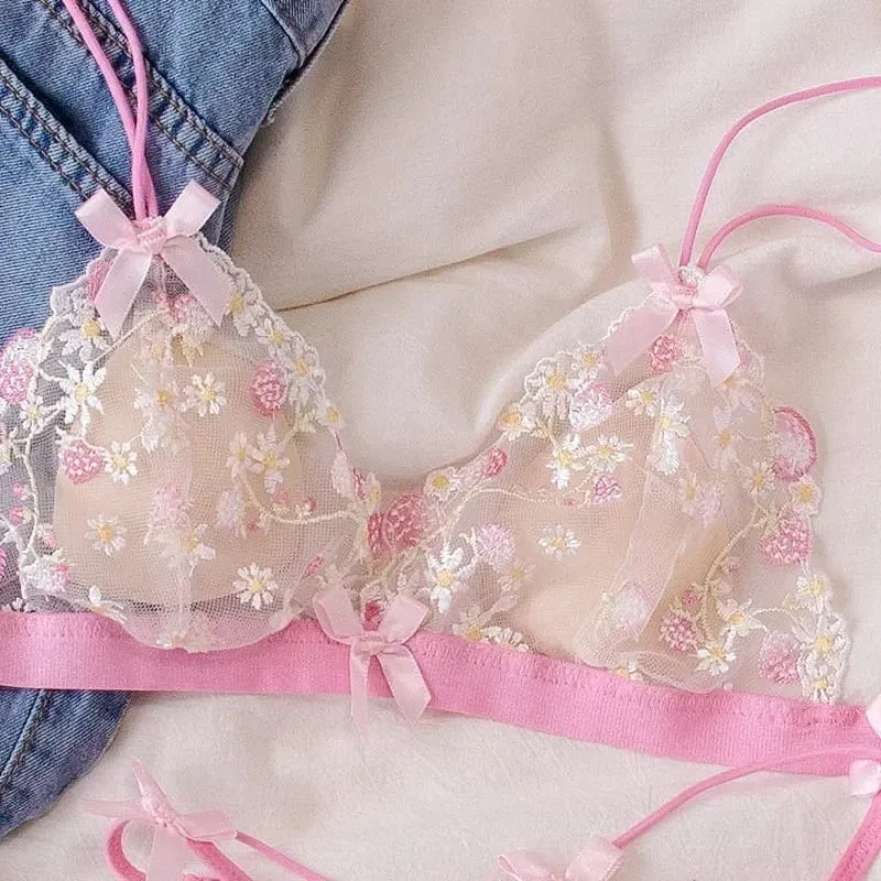 Sexy Lace Bralette Set para sa Women Triangle Cup Wireless Comfortable Underwear Lingerie — image 5