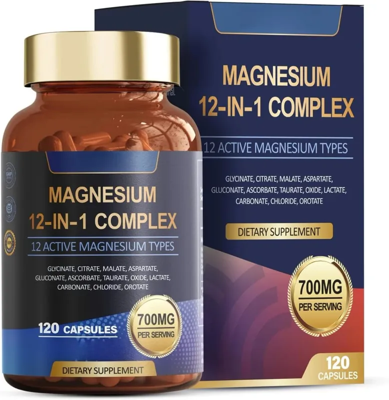 Magnesiumglycinat 12-i-1 kompleks søvn- og humørstøtte Muskel- og knoglesundhed Citrat Malat Taurate 120 kapsler ikke-GMO