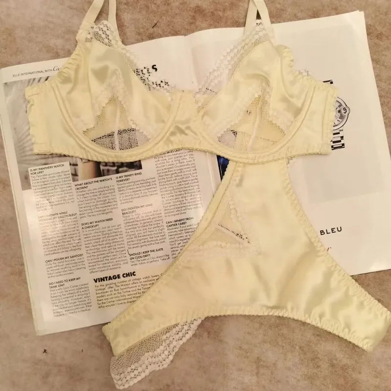 Women Brassiere Mesh Satin Lace Splicing Ultra Thin Minimizer Anti Sag Soft Support Lingerie For Girls 32‑38AB Suit — image 7