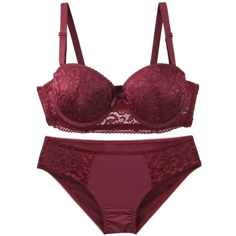 Bra Underwire Rajutan Bunga Baru 2025 untuk Wanita Pakaian Dalam Cup BC Renda Tali Dapat Disesuaikan Pakaian Dalam Empuk Minimizer Push Up — image 6