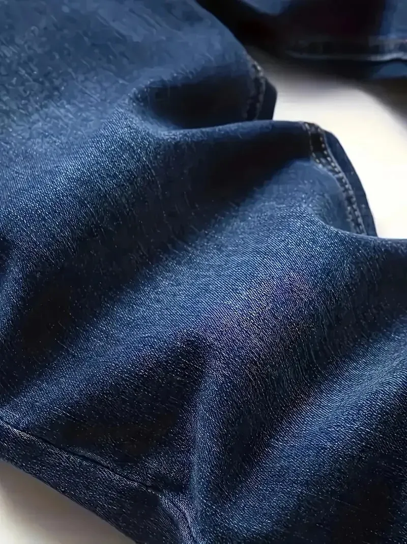 Slim Fit Jeans Men Blue Washed Whisker Ripped Details Jeans Classic Mid Waist Blue Tone All Season Pants Urban Daily Stylish Bot — image 5