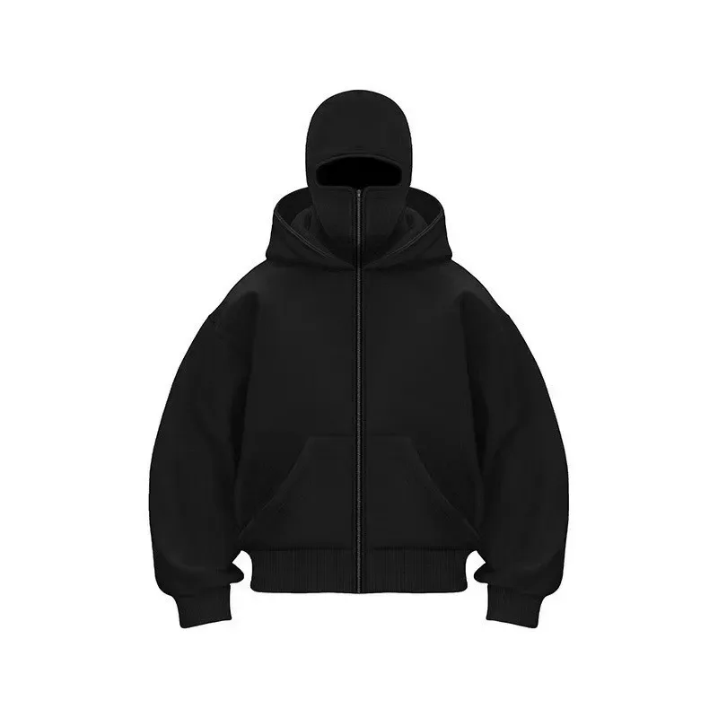 Men's Double-Capped Hooded Jacket For Car And Motorcycle Riding, Warm And Plush, Fashionable And Loose, With Zipper Hood — image 1
