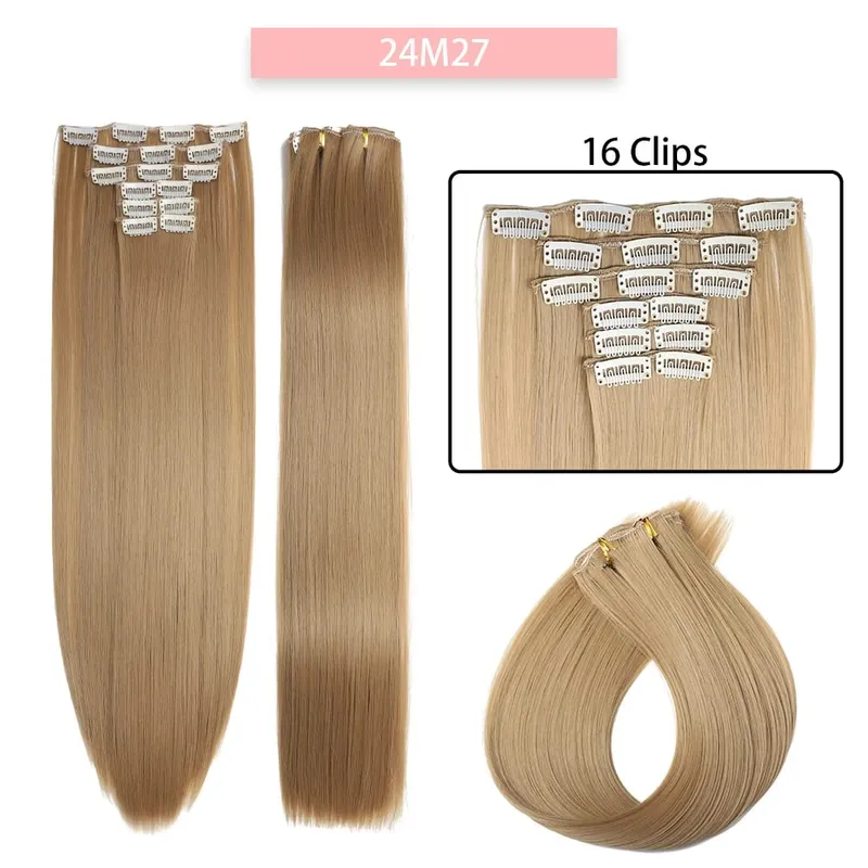 6-Piece Set 24-Inch Synthetic Clip-On Hair Extensions Straight Hair Removable Lightweight Synthetic Wig Women's Exclusive