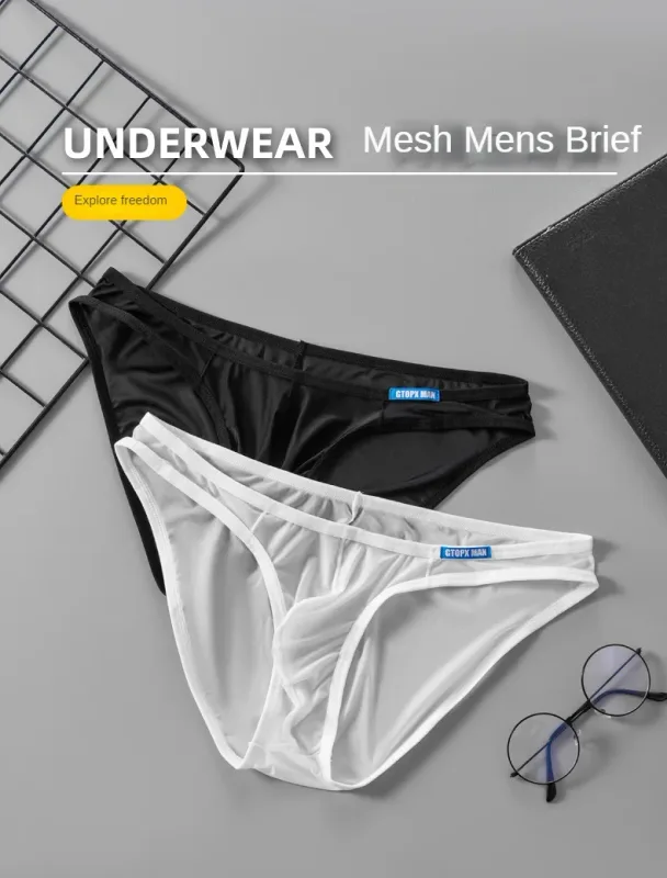 Men's Sexy Underwear Thin Ice Silk Translucent Briefs U Pouch Ropa Interior Hombre Male Panties — image 9