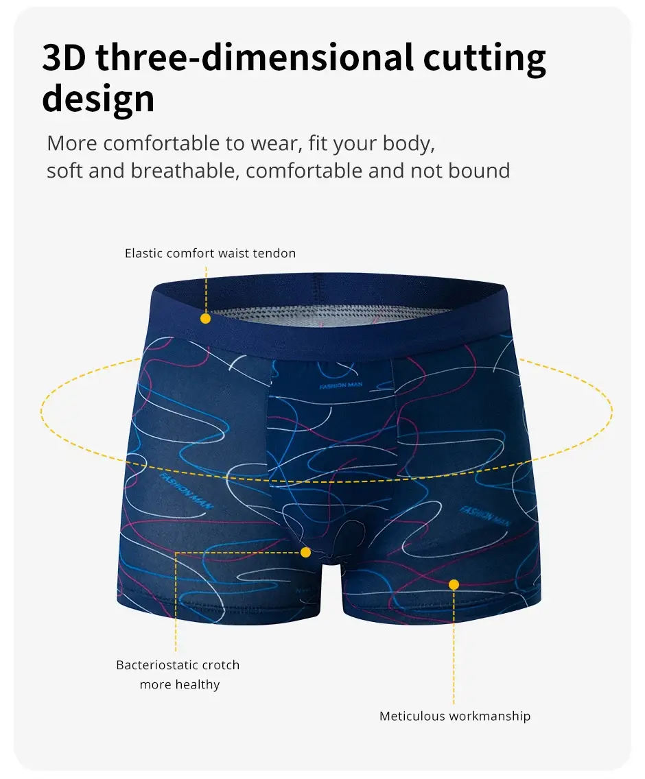 4-delade herrmodetryckta underkläder Andas grenboxare för tonåringar Bekväma underkläder i plusstorlek upp till 6XL. — image 4