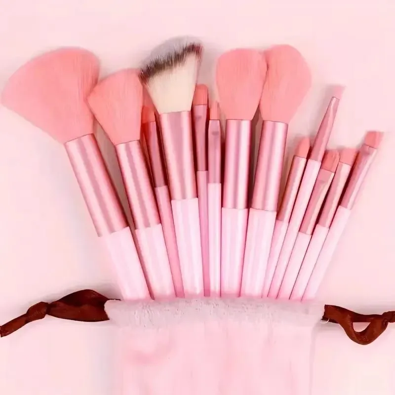 10pcs Pink Makeup Brush Set for Beginners Mini Portable Foundation Eyeshadow Brushes with Crystal Handle Includes Brush Pouch