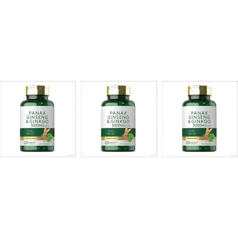 Panax Ginseng & Ginkgo Biloba 5000mg Equivalent with 95% Piperine Daily Energy Focus & Vitality Support 120 Vegetarian Capsules