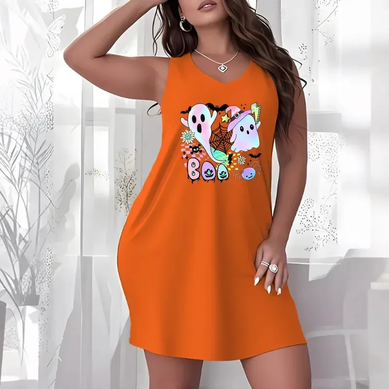 Halloween Theme Plus Size Women Sleeveless Tank Dress Spooky Cartoon Graphic Crew Neck Loose Dress Casual Holiday Party Dresses — image 19