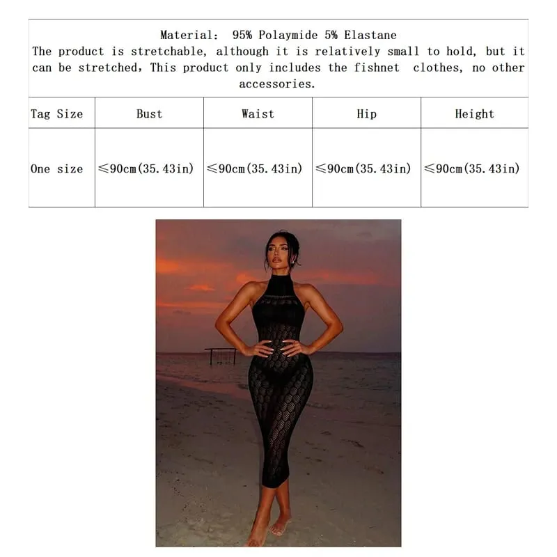 Women Bodycon Dress Without Underwear Hollow Out Beachwear Sheer Mesh Fishnet See Through Music festival Swimsuit — image 6