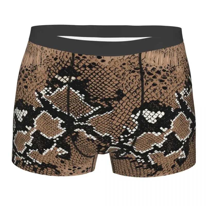 Sous-vêtements imprimés peau de serpent personnalisés pour hommes, Boxer extensible à Texture animale, slip short, culotte douce pour Homme
