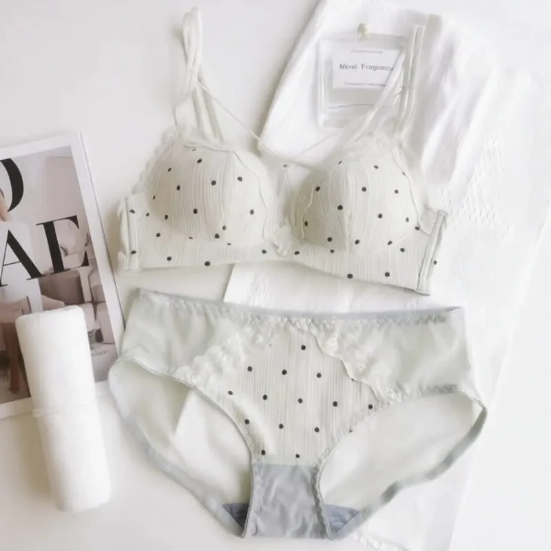Elegant Japanese Polka Dot Bra & Brief Set Push Up Plunge Small Bust Lift Support Anti Sag Side Coverage Adjustable Comfort — image 4