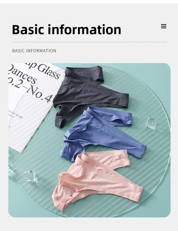 Intimo da uomo a triangolo piccolo a mezza anca a vita bassa sexy da uomo giovane slip senza cuciture in seta di ghiaccio mutandine estive leggere e traspiranti — image 7