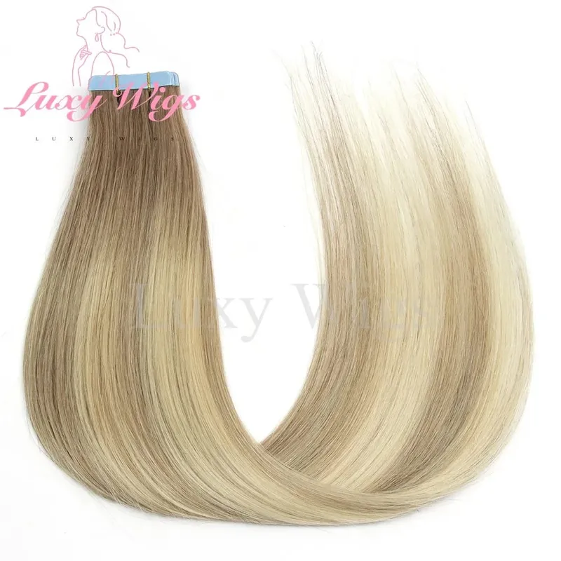 Highlights Gray Tape in Hair Extensions Human Hair Straight Black Blonde Seamless PU Skin Weft Tape In Hair Extensions 20PCS — image 16