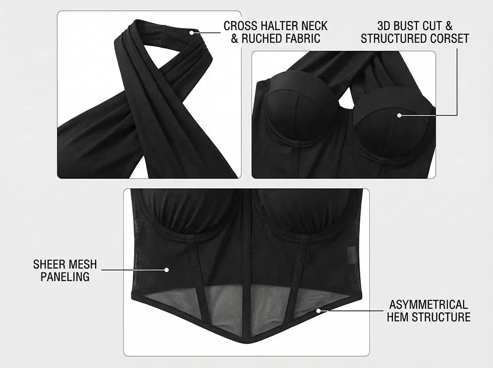 Fashion Solid Color Cross Halter Top Hollow Out Irregular Neckline Sleeveless Top Backless Camisole Summer Clothes