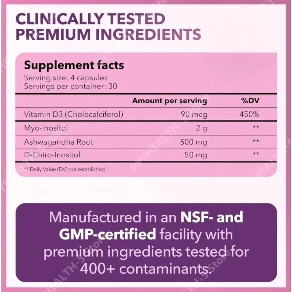 40:1 Myo-Inositol- und D-Chiro-Inositol-Kapseln Vitamin D3 Ashwagandha 120 Stück tägliche Wellness-Ergänzung — image 7