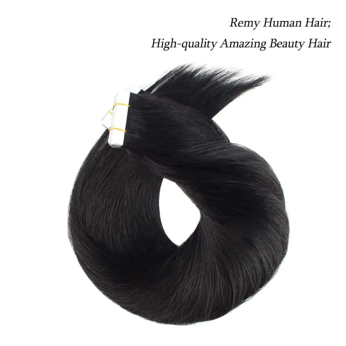 Straight Tape in Hair Extensions Human Hair Natural Black #1B Remy Tape in Human Hair Extensions for Women Double Sided Seamless Thick End Silky Straight 20pcs 50 Gram 26 Inch — image 4