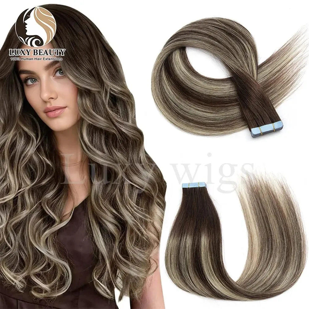 Highlights Brown Tape in Hair Extensions Human Hair Straight Black Blonde Seamless PU Skin Weft Tape In Hair Extensions 20PCS — image 15
