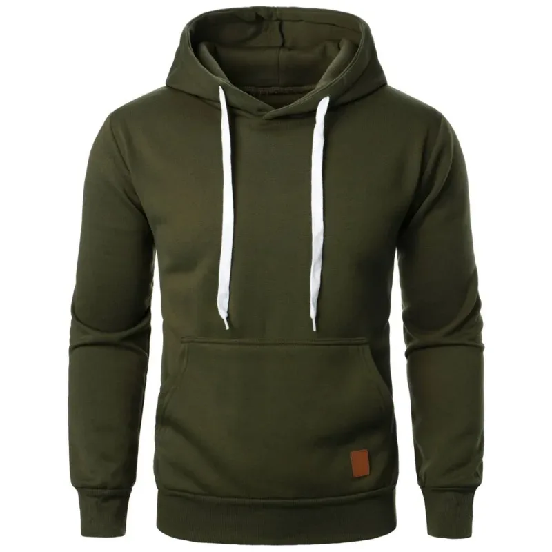 Lelaki Kasual Hooded Collar Drawstring Hoodies Baju Kemeja Lengan Panjang Luaran Streetwear Warna Pejal Pullover Ringan