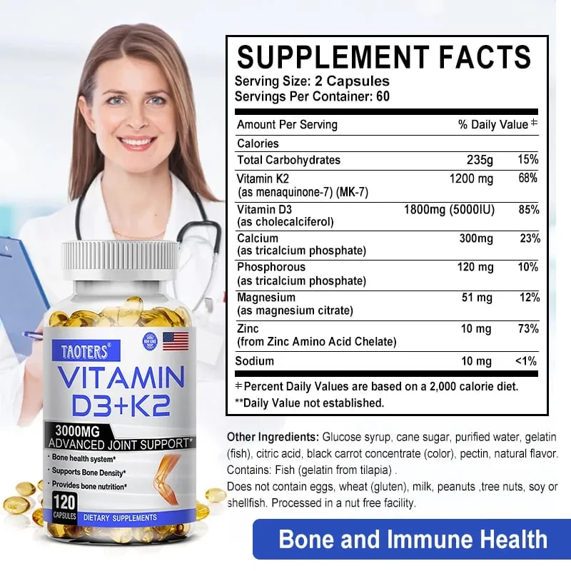 Eklem Kemik ve Bağışıklık Sağlığını Destekleyen D3+K2 Vitamini Takviyesi GDO'suz Formül Kolay yutulan D ve K Vitamini Kompleksi — image 5