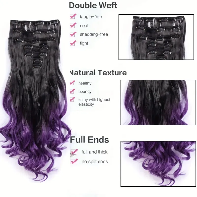 22 Polegada ombre cor sintético longo encaracolado extensões de cabelo clipe no cabelo fibra resistente ao calor para meninas acessórios de cabelo
