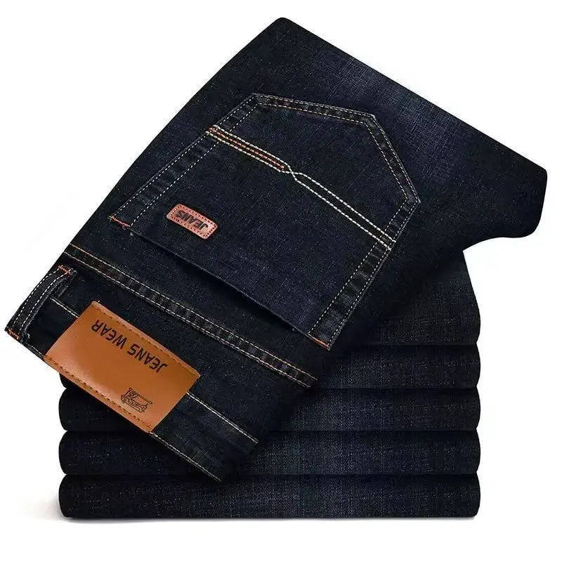 2025 New Autumn Classic Men's Fitted Stretch Jeans High-end Blue Black Casual All-Match Pants Straight Leg Men's Pants — image 3
