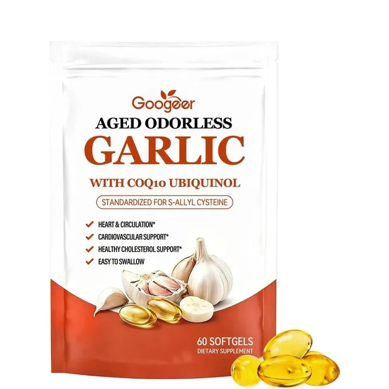Googeer Aged Odorless Garlic Softgels with CoQ10 Ubiquinol Vitamin K2 MK-7 Heart Circulation Energy Immune Support 60 Count