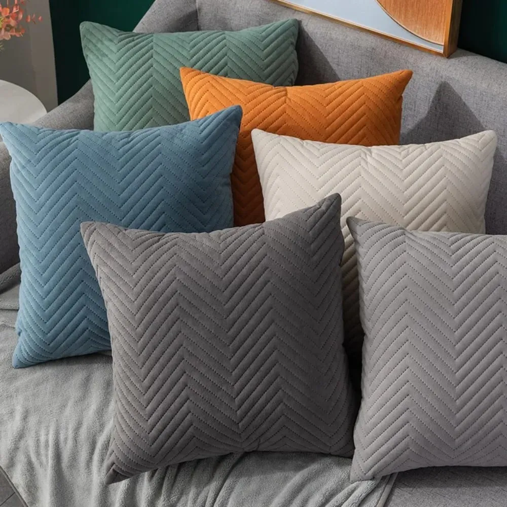 Quilted Velvet Throw Pillow Cover 18x18 Inch Simple Decorative Cushion Case for Home Sofa