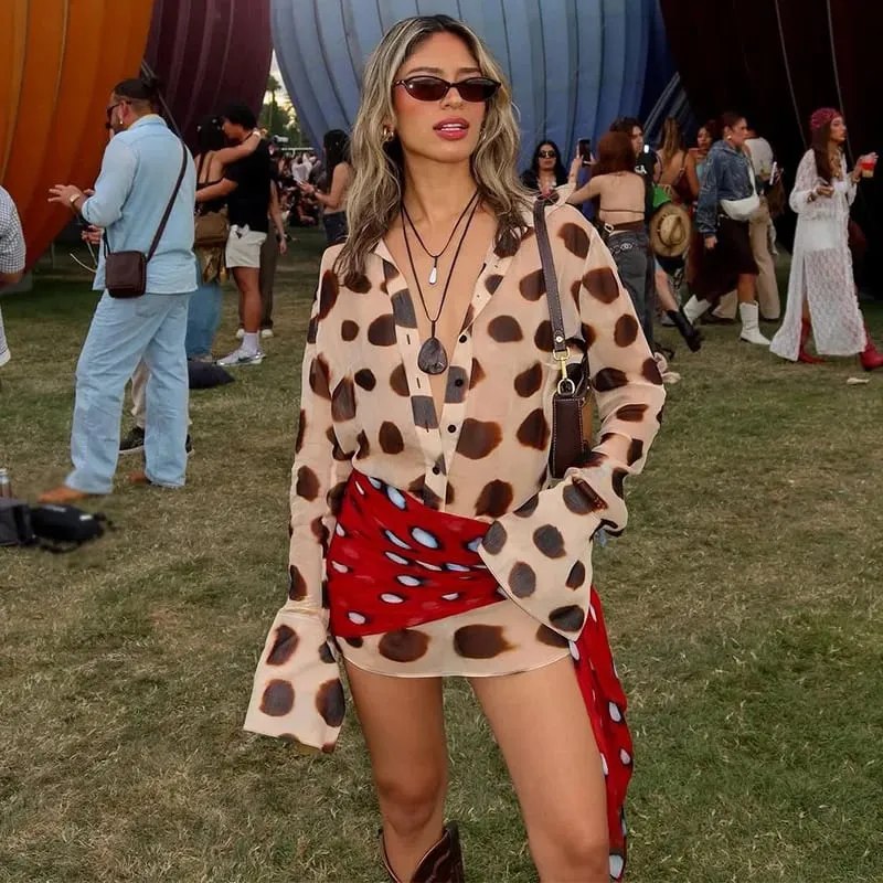 Sexy Leopard Women's Dress Full Sleeve Turn-down Collar Single Breasted Print Scarf Mini Dress 2026 Summer Chic Female Robe — image 4