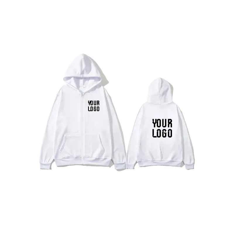 Solid Color Zipper Hoodie | Customizable Text Pattern Jacket | Unisex Team Customization — image 6
