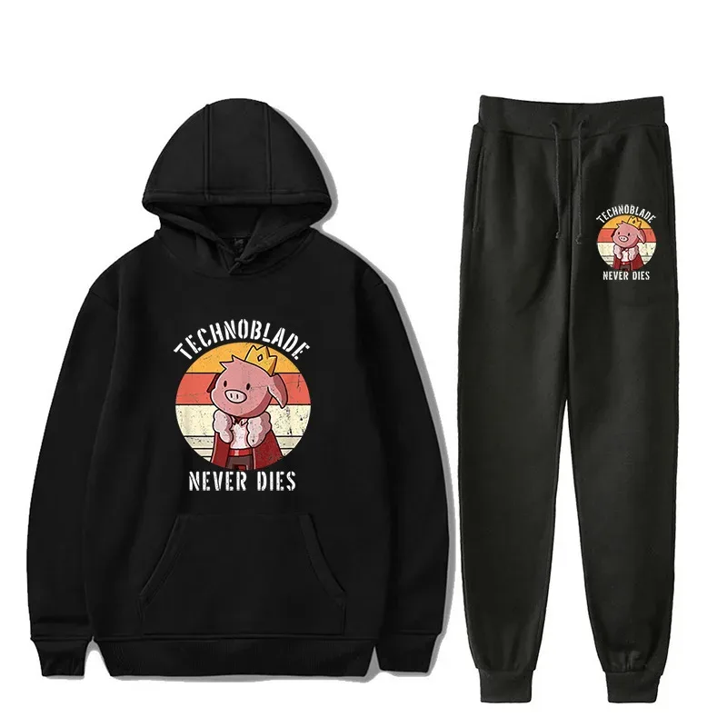Harajuku Comfortable technoblade Print Sweatshirt Sweatpants Suit Men/Women Hoodies+ Trousers Suit Cute 2 Piece Set Clothes