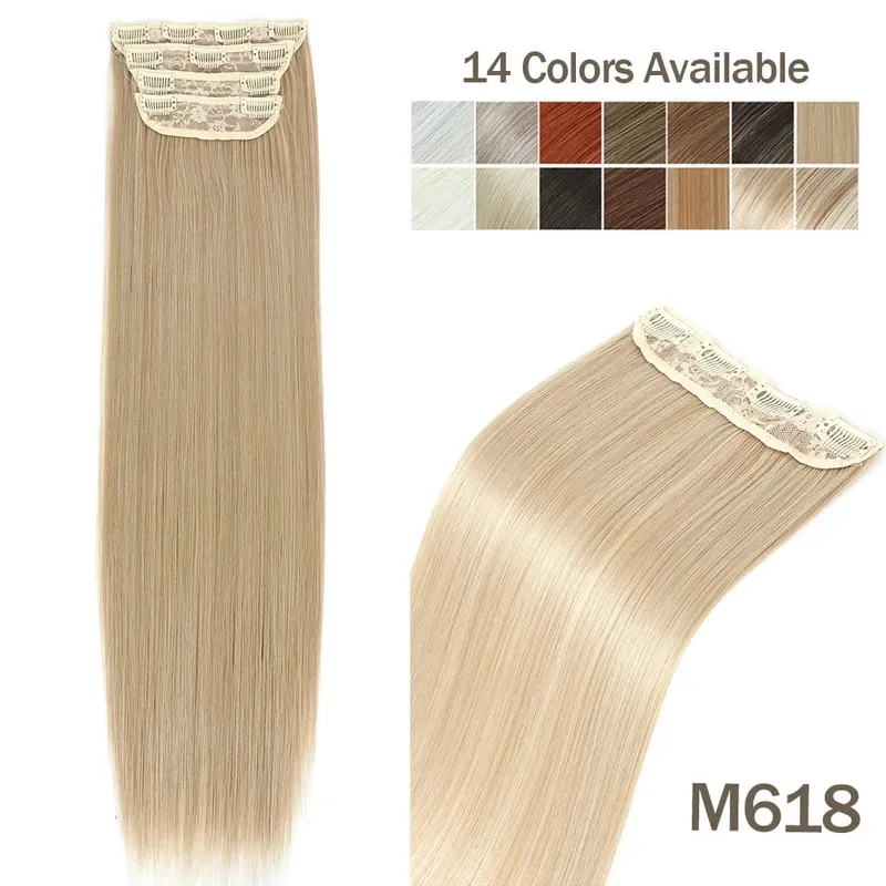 4Pcs 24 Inch Clip In Hair Extensions 200g Colored Brown Blonde Synthetic Heat Resistant Straight Hairpieces Thick Ends For Women — image 18