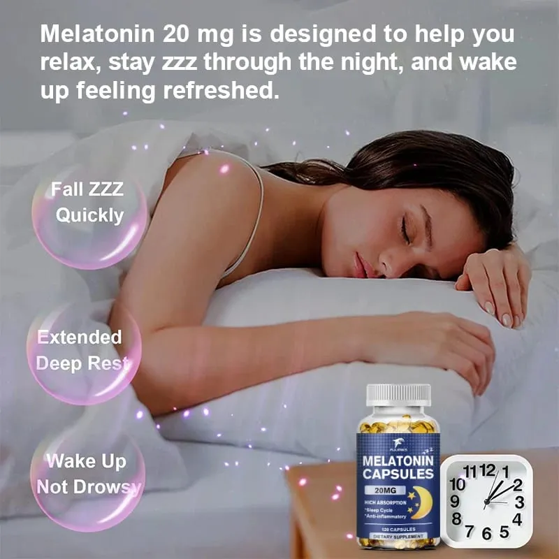 Suplemento dietético para sono de melatonina 20 mg 120 cápsulas com sabor de morango contém melatonina - sono saudável — image 5
