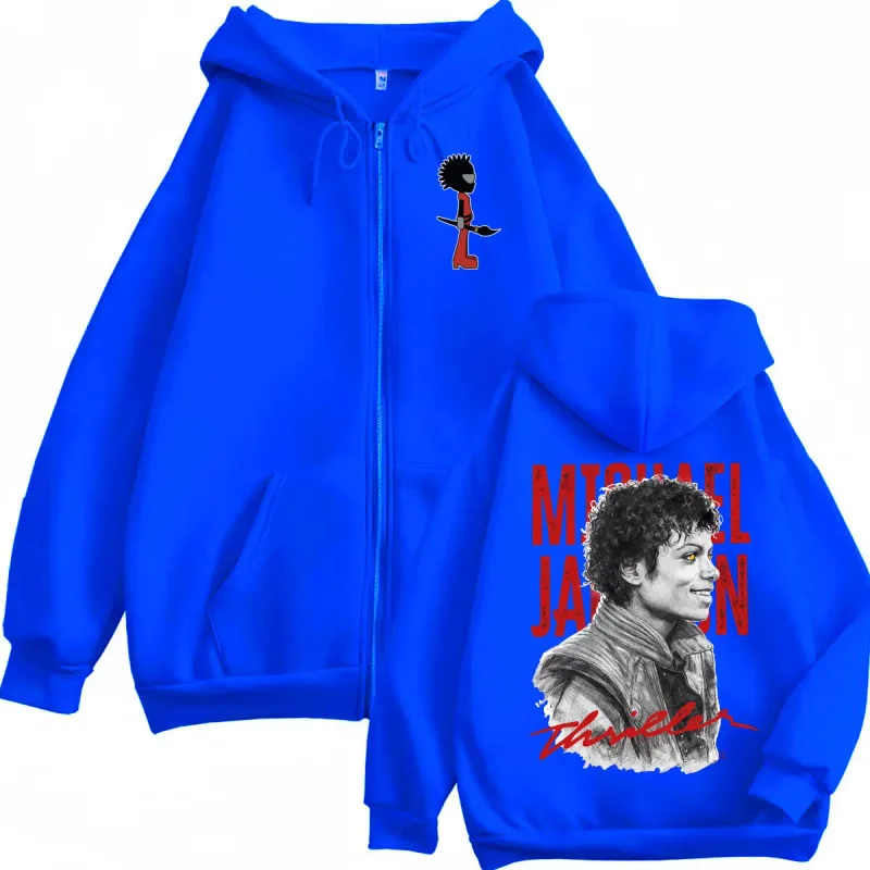 90's Rock Singer Michael Jackson Graphic Zipper Hoodies Vintage Fashion Zip Up Sweatshirts Men Women Casual Oversized Pullovers — image 5