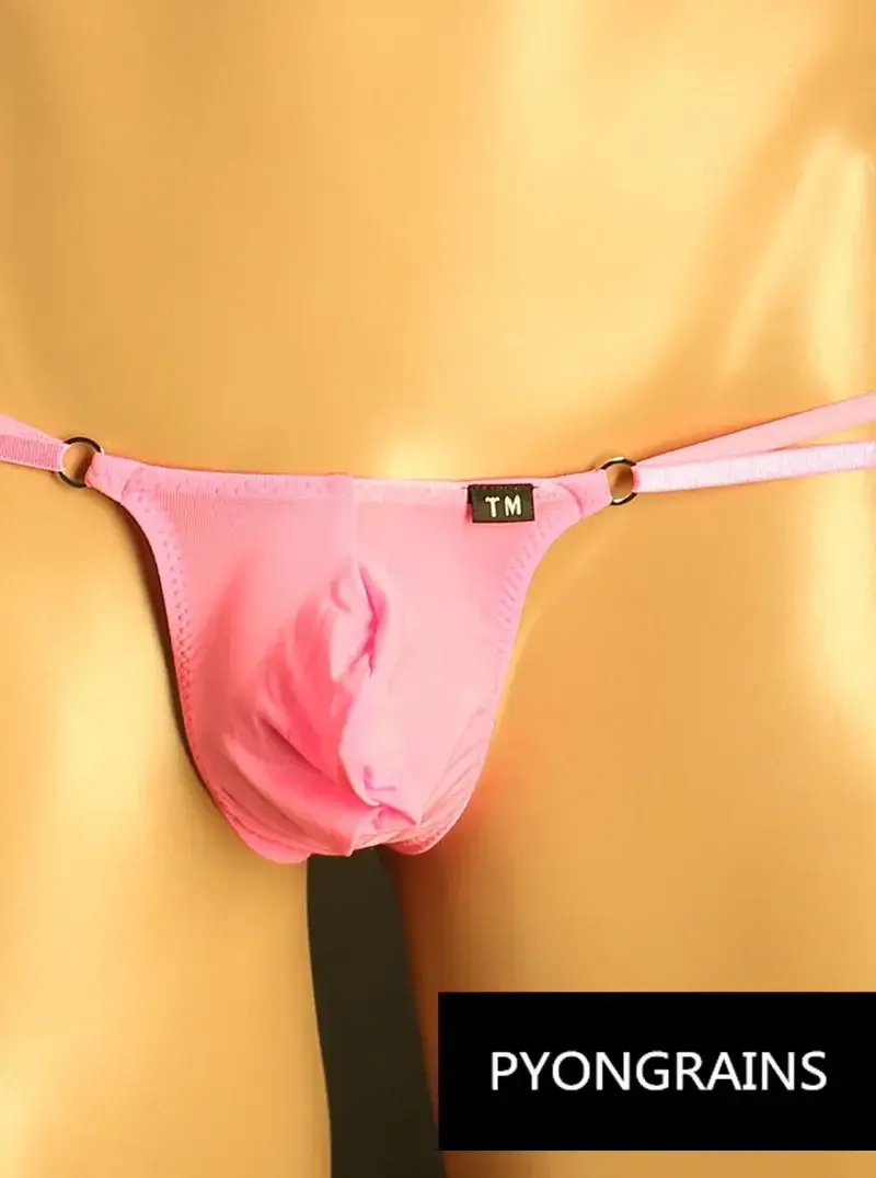 Férfi Állítható Fém O-gyűrű Dupla vékony pántos Bikini Alsónadrág Alacsony emelkedés Selymes Ice Silk 3D U Konvex Tasak Szexi Férfi Fehérnemű
