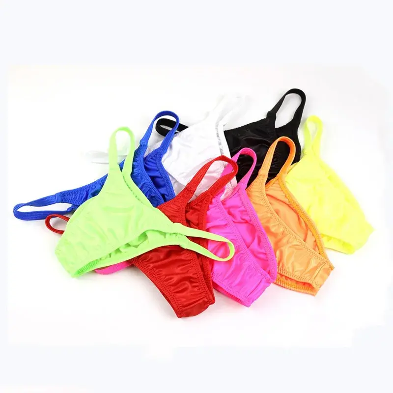 Bright Solid Men Low‑Cut Bikini Briefs Elastic Side Straps Silky Soft Fabric Breathable Casual Daily Underwear