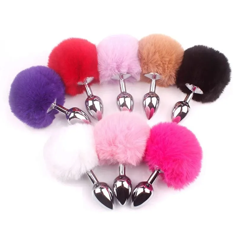 Metal Plush Rabbit Tail Anal Plugs Prostate Massager Butt Plug Rabbit Ear BDSM Cosplay Erotic Sex Toys for Women Adults Sex Game — image 3
