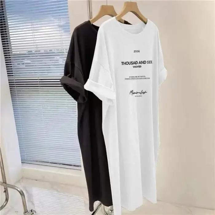Short-sleeved Dresses Women's Summer Plus Size Medium-length T-shirt Dress Knee-length Casual Long Dress — image 5
