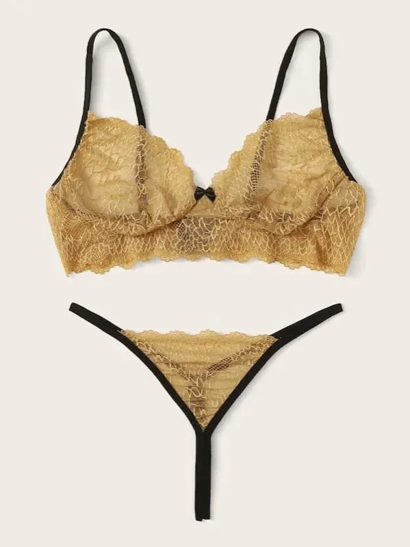 Sexy See through Lingerie Set with Suspender Transparent Bra And Panties for Young Women Fixed Strap Bralette Thin Cup Design — image 5