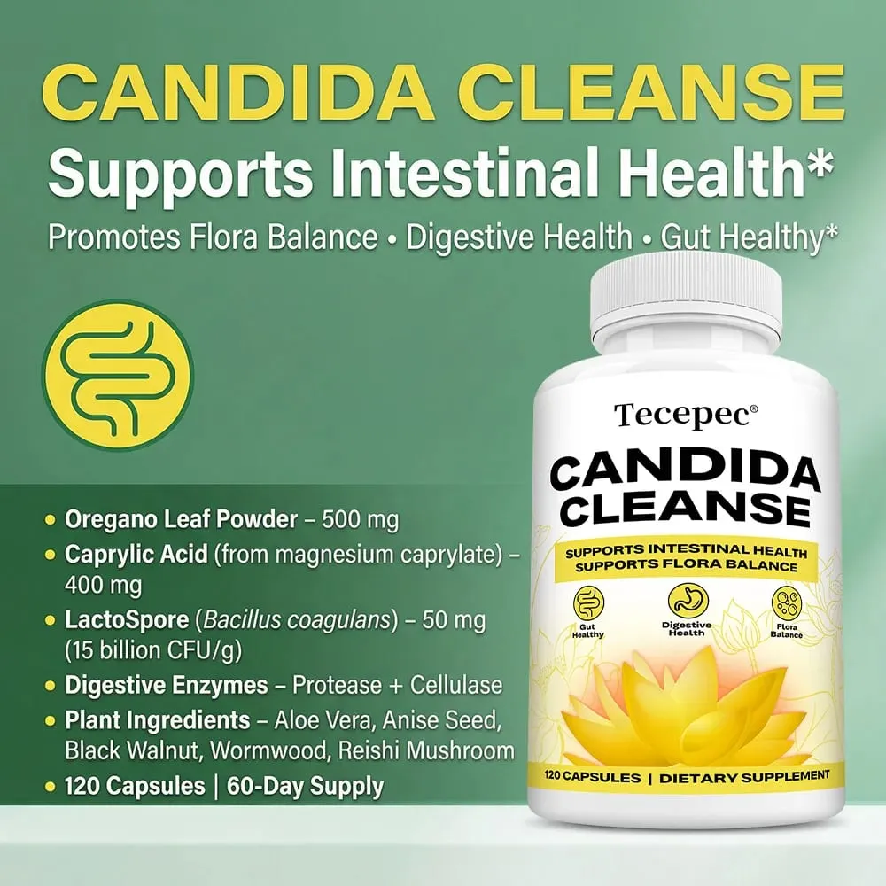 Candida Cleanse Capsules - Usus Detox Usus Flora Keseimbangan Menyokong Penghadaman Melegakan Perut Kembung Suplemen Antioksidan — image 2