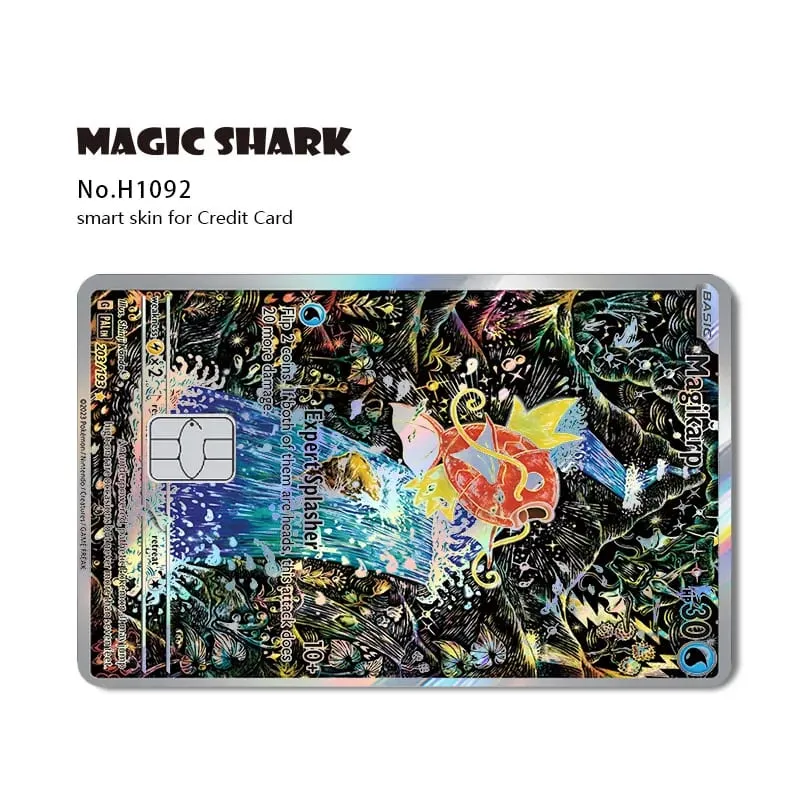 Magic Shark Mew Charizard EX Eevee Gengar Pikachu TCG Card Holographic Laser Skin Film Sticker for Bank Credit Card — image 30