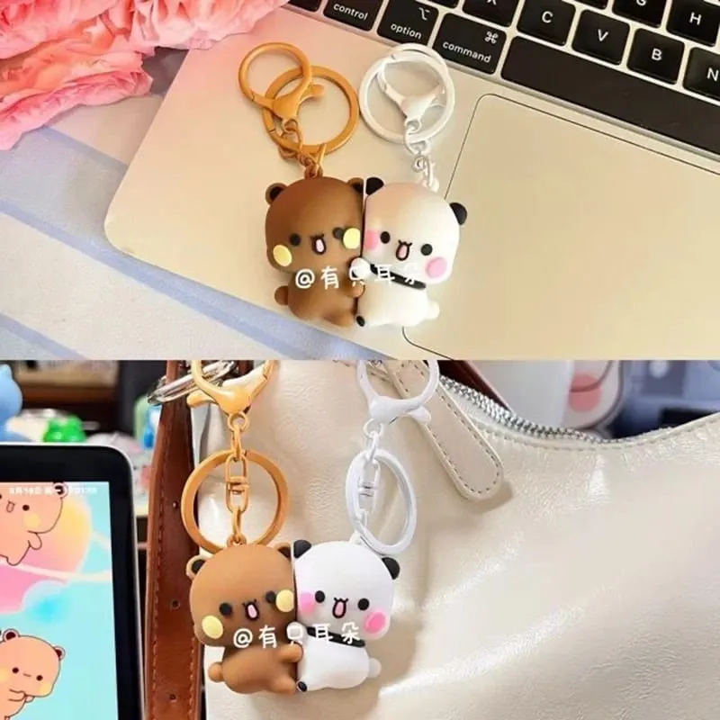New Bubu Dudu Magnetic Hug Keychain Cute Cartoon Panda Ornament Keychain Backpack Accessories Couple Christmas Gift — image 3
