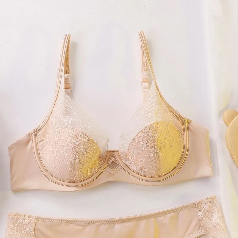 Women Bra and Panty Set Elegant Lace Bralette Wireless Triangle Cup No Underwire Underwear Thin Gathered Comfort Lingerie Set — image 4