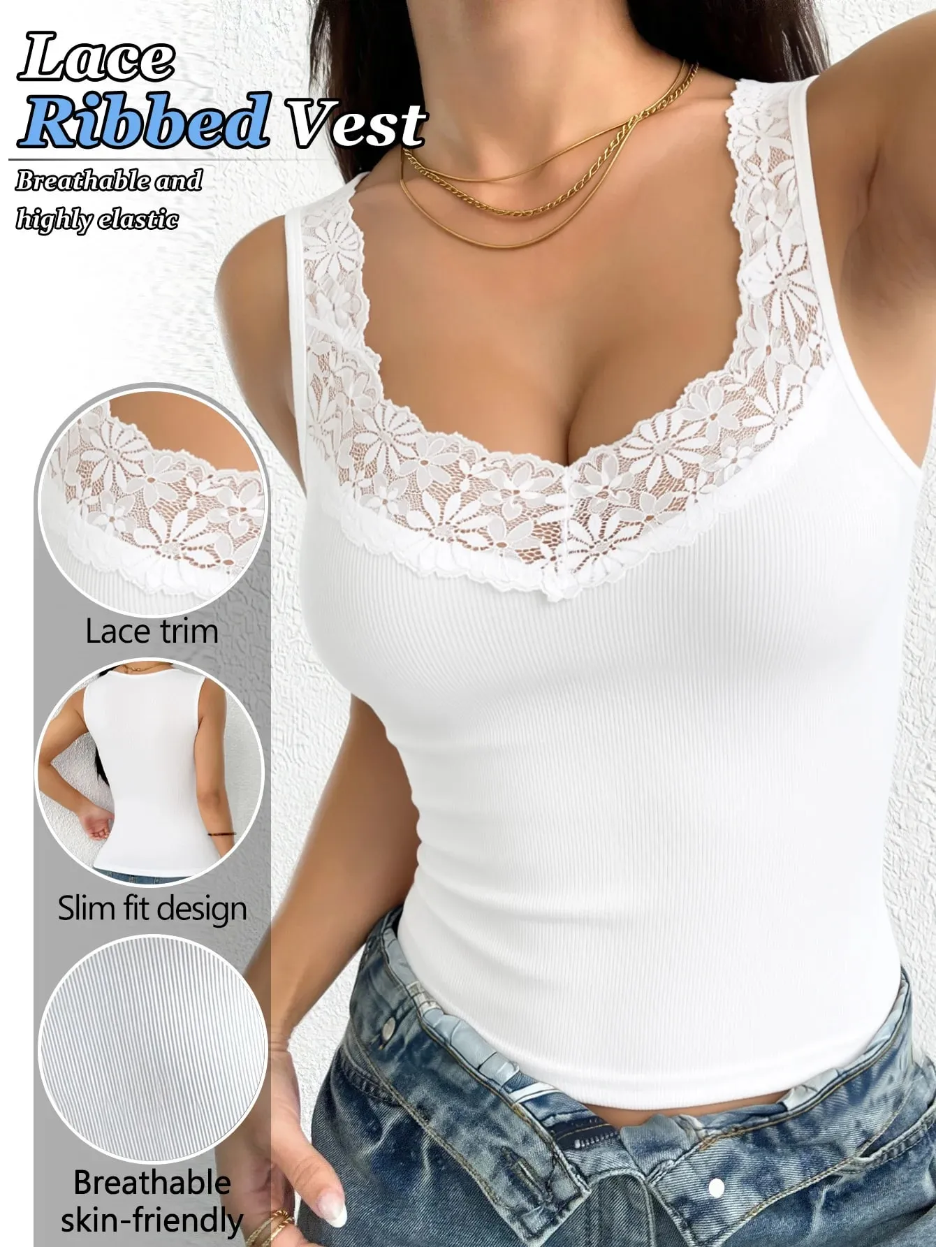 Women's Lace Camisole for Spring & Summer Sleeveless Top to Hide Underarm Bulges Suitable for Inner & Outer Wear All Year Roun — image 3